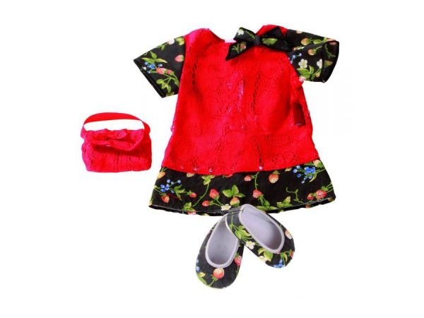 Robe rouge avec dentelle, sac et chaussures pour poupées 45 - 50 cm - Gotz